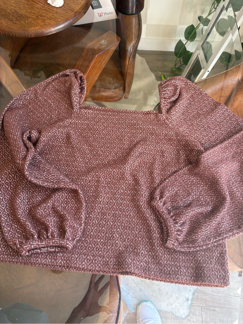 Women's Puff-Sleeve Knit Sweater in brown